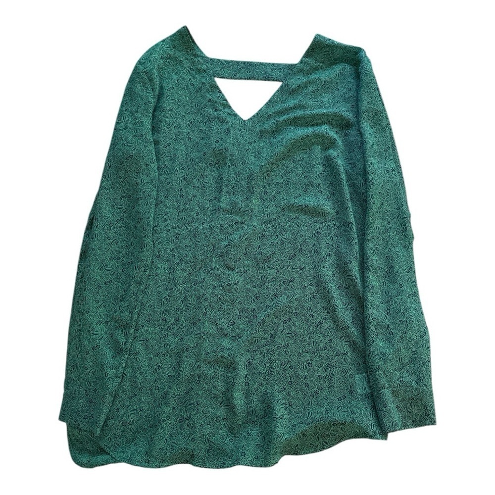 Cabi Green and Navy floral print  V-Neck Blouse Women's Size Medium